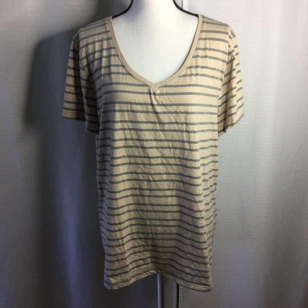 DEREK HEART Tan/Black Striped Top Tee Size 3X